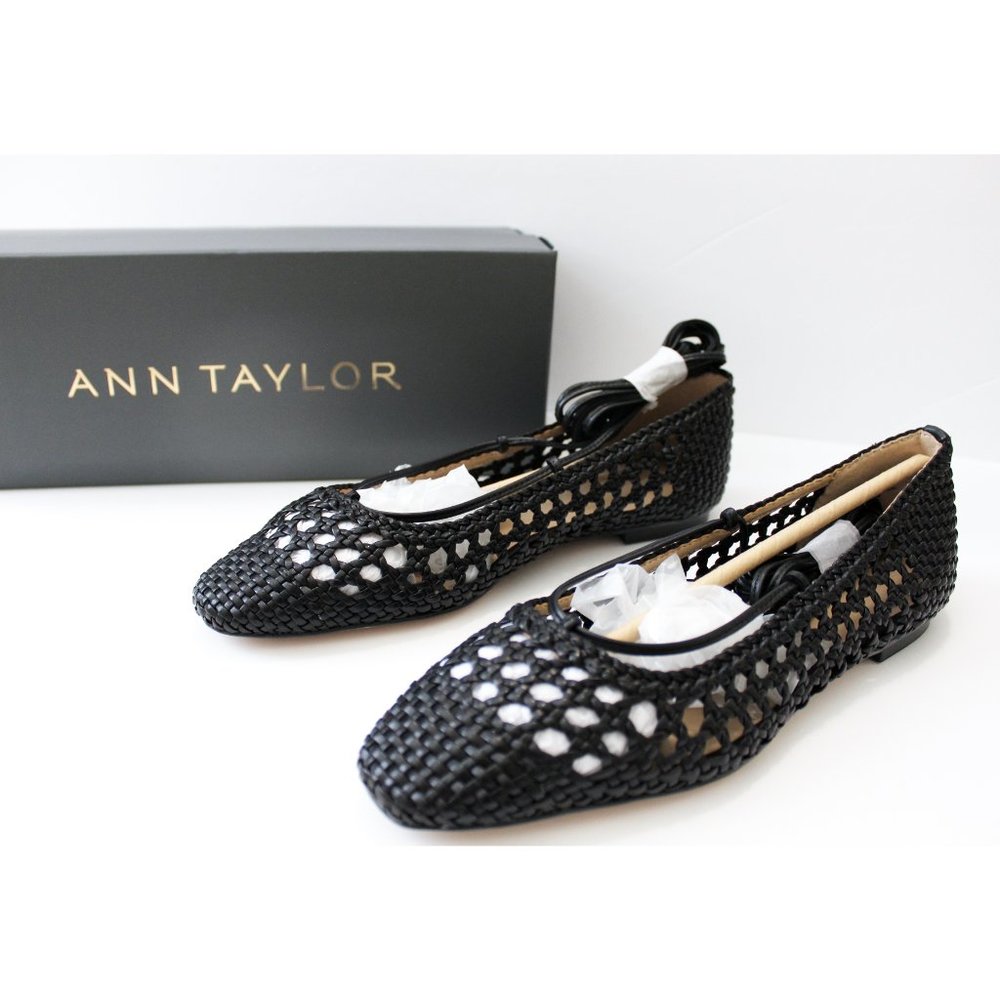 NEW Ann Taylor black leather woven flats- size 6.5